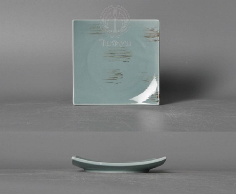 歲月淺藍8"四方翹角盤|