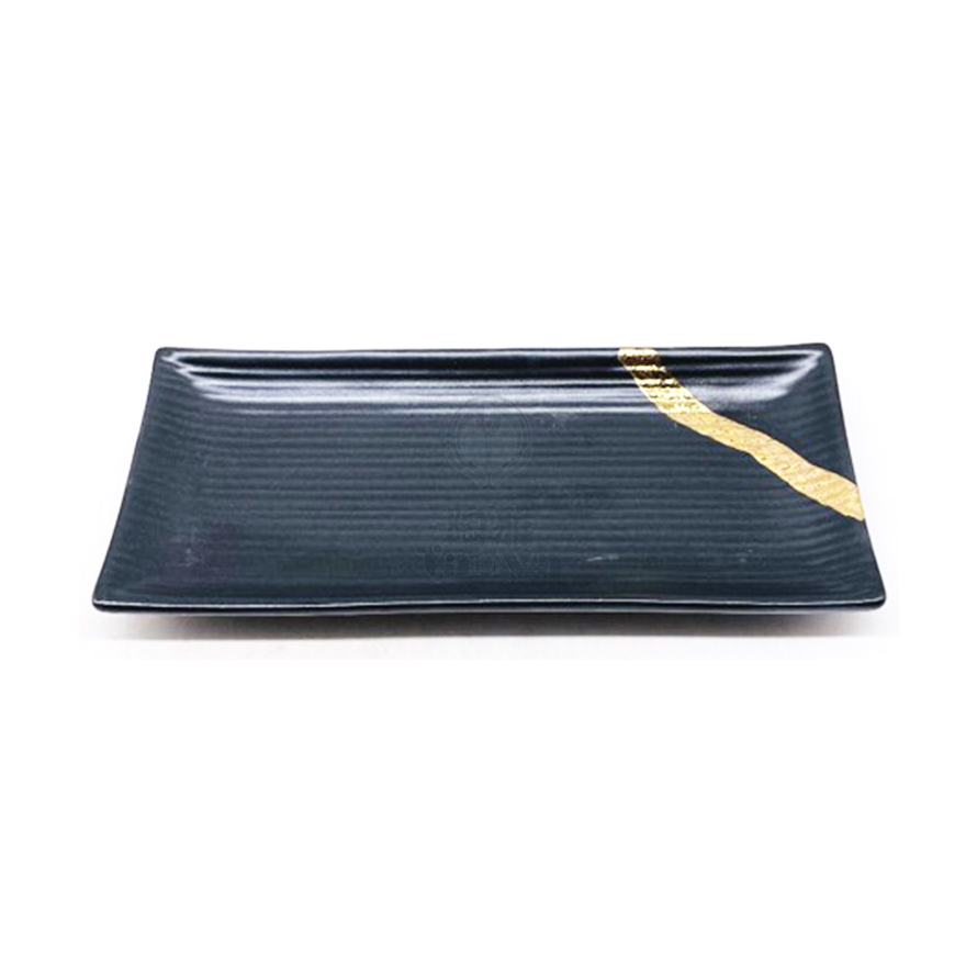 11"長方條紋盤-黑隔離金|DLU-YS-AW16-491